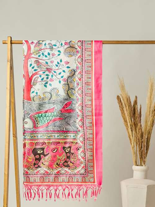 printed silk dupatta with kalamkari work - 22085242 -  Standard Image - 0