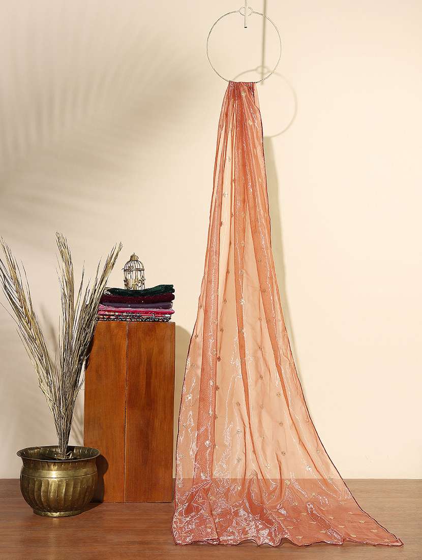 globus women brown sequinned net gotta patti border festive dupatta