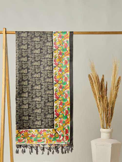 printed silk dupatta with tassels - 22085245 - Standard Image - 0