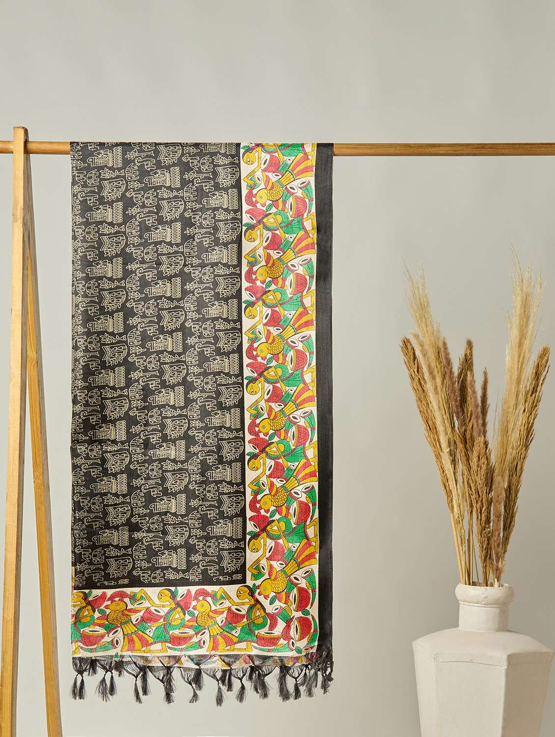 printed silk dupatta with tassels - 22085245 - Zoom Image - 0