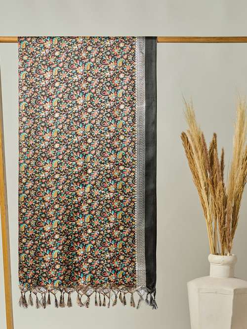 floral silk dupatta with tassels - 22085246 - Standard Image - 0