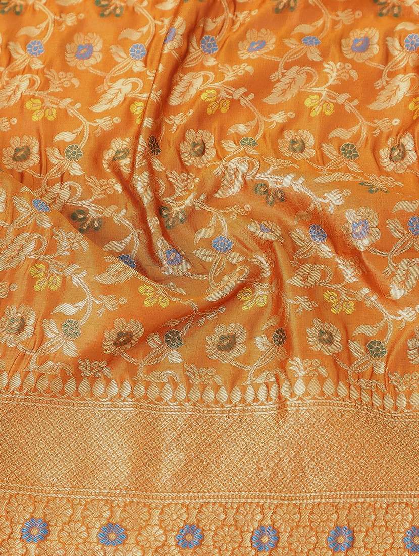 globus women mustard floral woven design brocade tasselled border festive dupatta - 22085247 -  Standard Image - 1