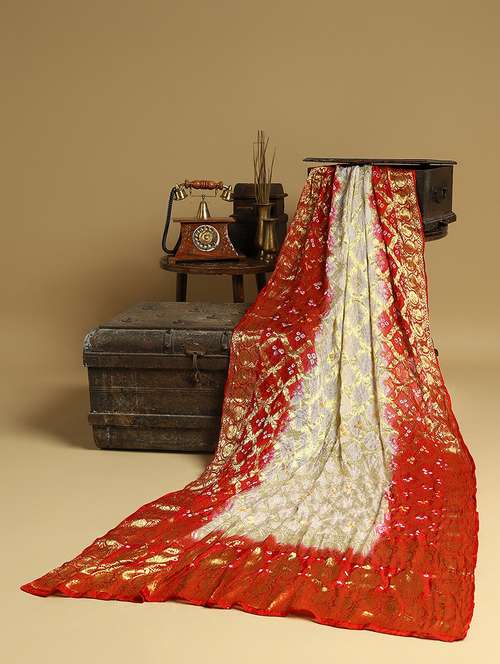 globus women off white bandhani print silk woven design border festive dupatta - 22085248 -  Standard Image - 0