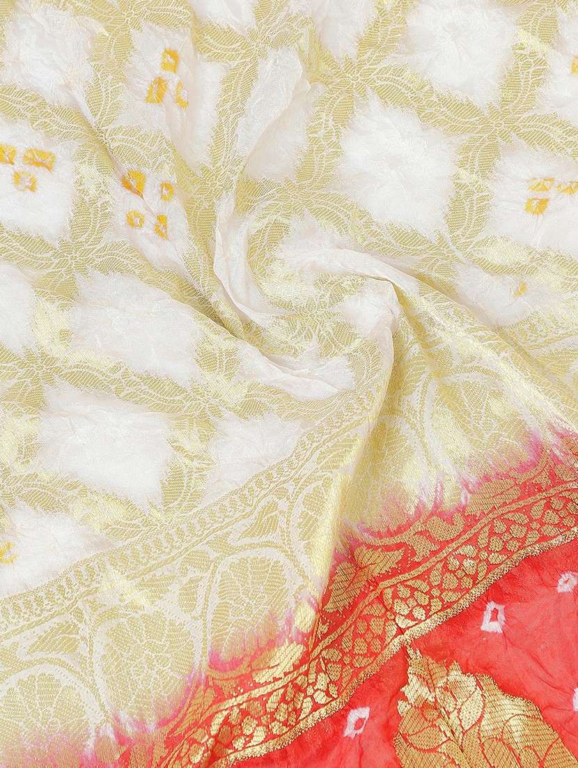 globus women off white bandhani print silk woven design border festive dupatta - 22085248 -  Standard Image - 1