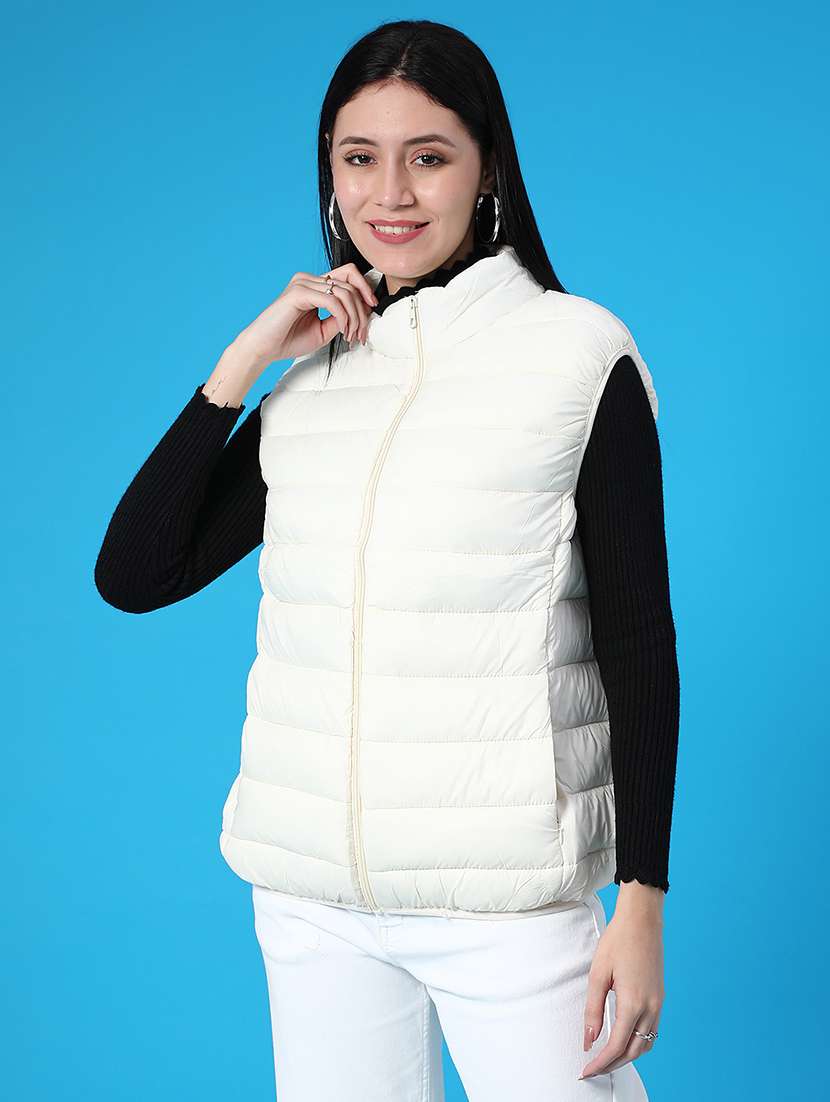 women solid sleeveless quilted jacket - 22085315 -  Standard Image - 1