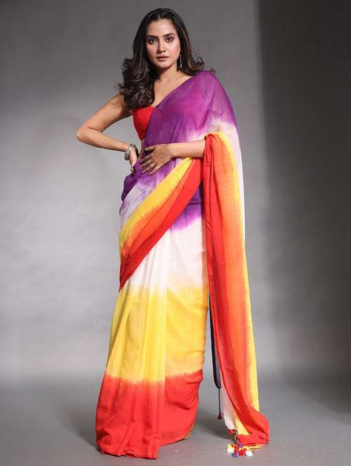women tie & dye printed saree with blouse - 22085855 -  Standard Image - 0