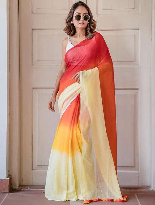 women tie & dye printed saree with blouse - 22085875 -  Standard Image - 0