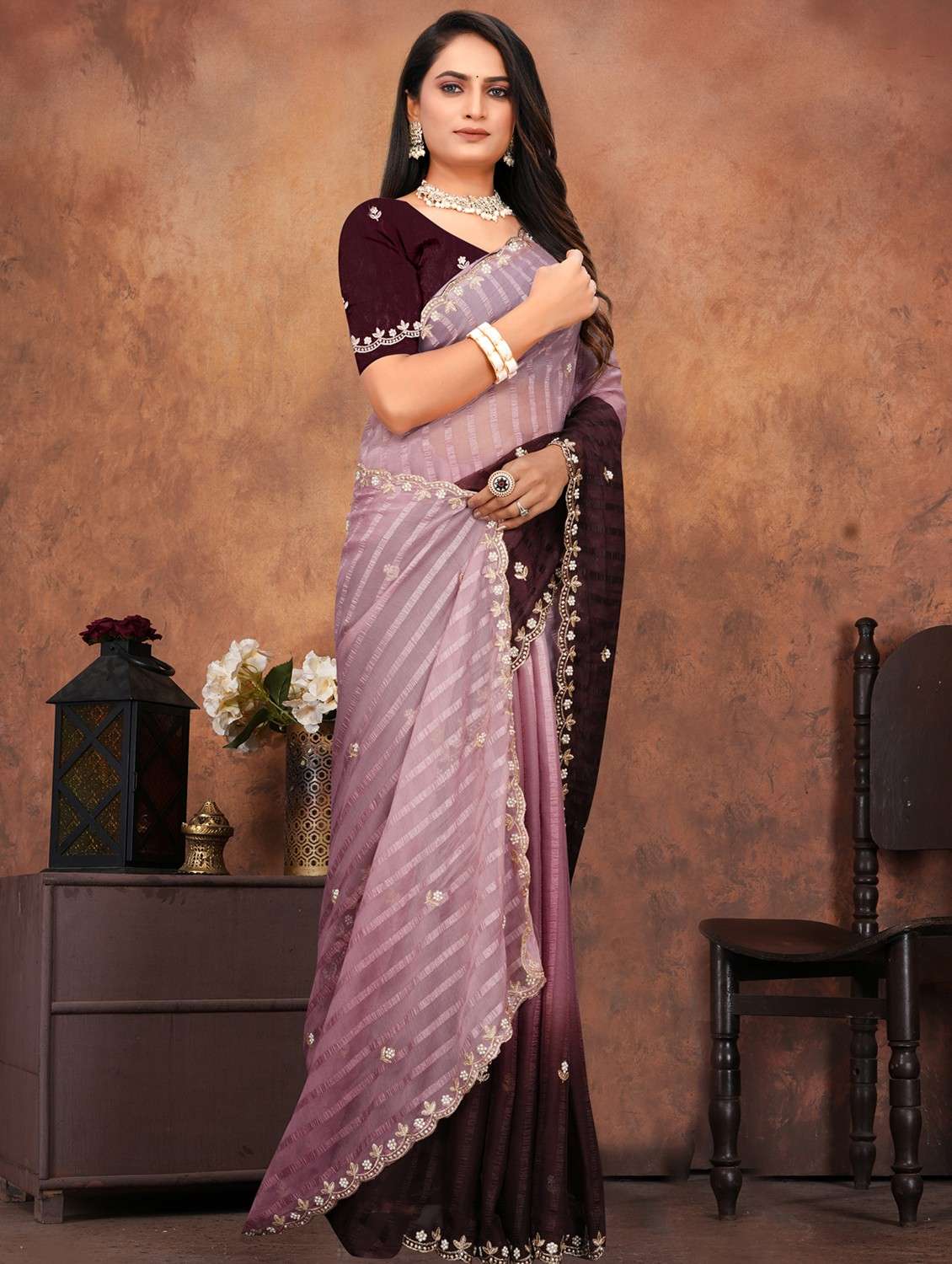 women ombre embroidered saree with blouse - 22085890 -  Standard Image - 1