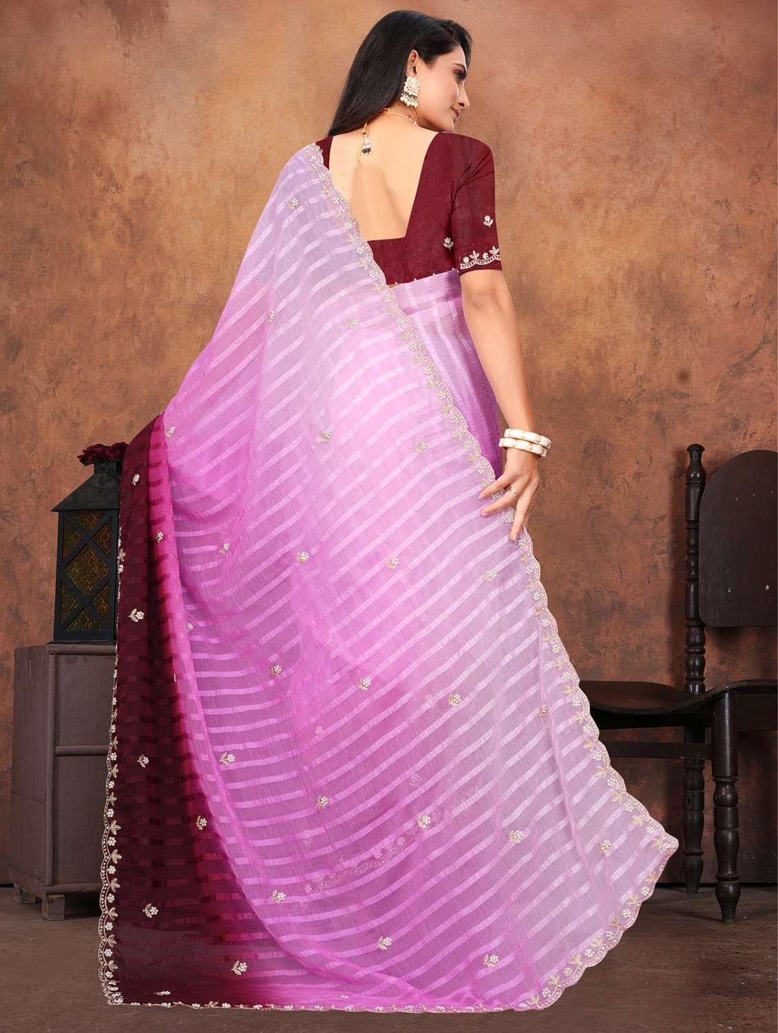 women ombre embroidered saree with blouse - 22085892 -  Standard Image - 1