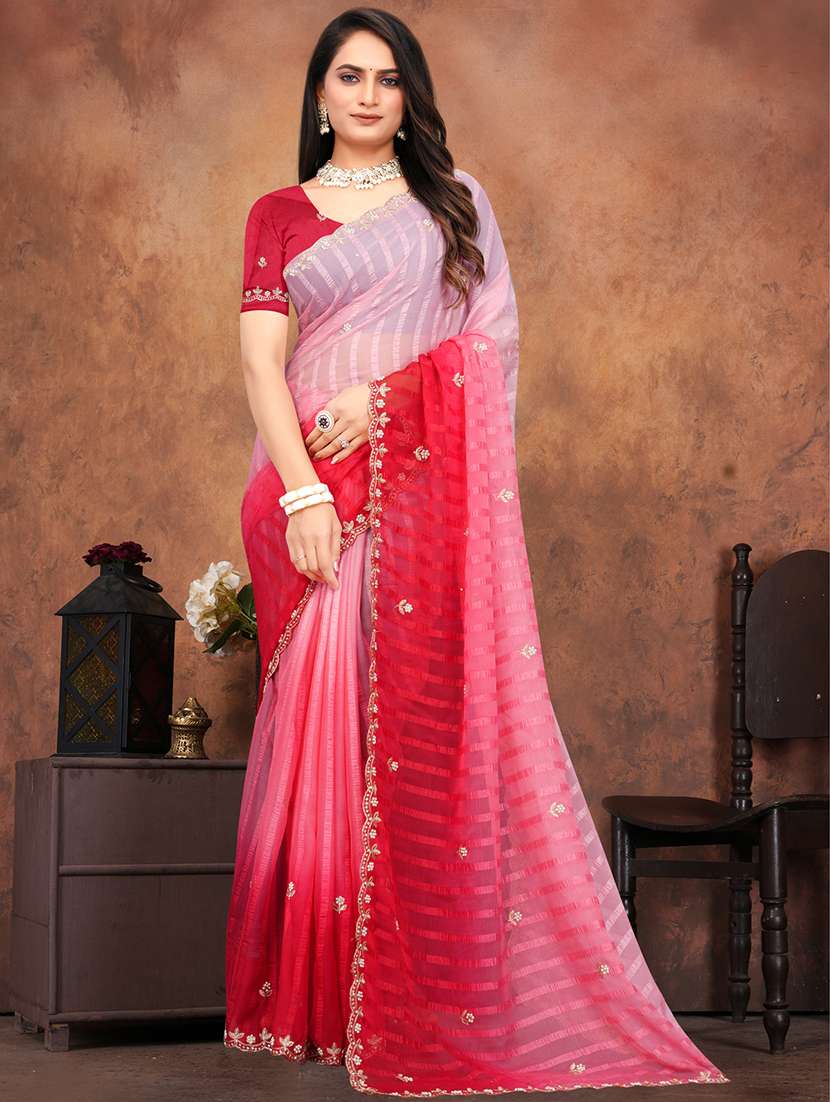 women ombre embroidered saree with blouse