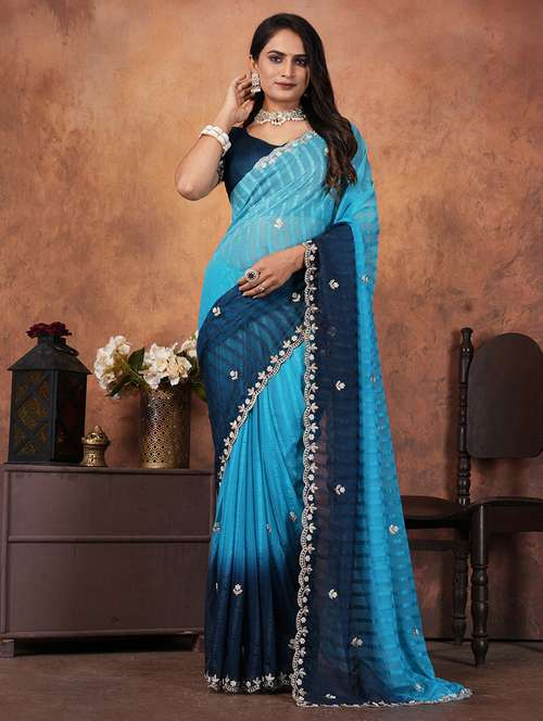 women ombre embroidered saree with blouse - 22085894 - Standard Image - 0