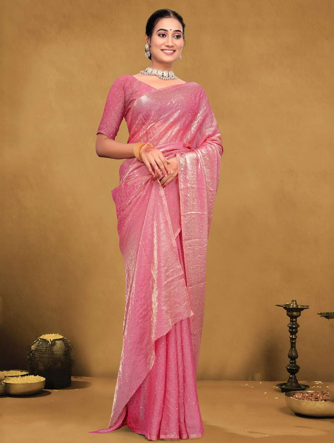 women solid with work embellished saree with blouse - 22085898 -  Standard Image - 1