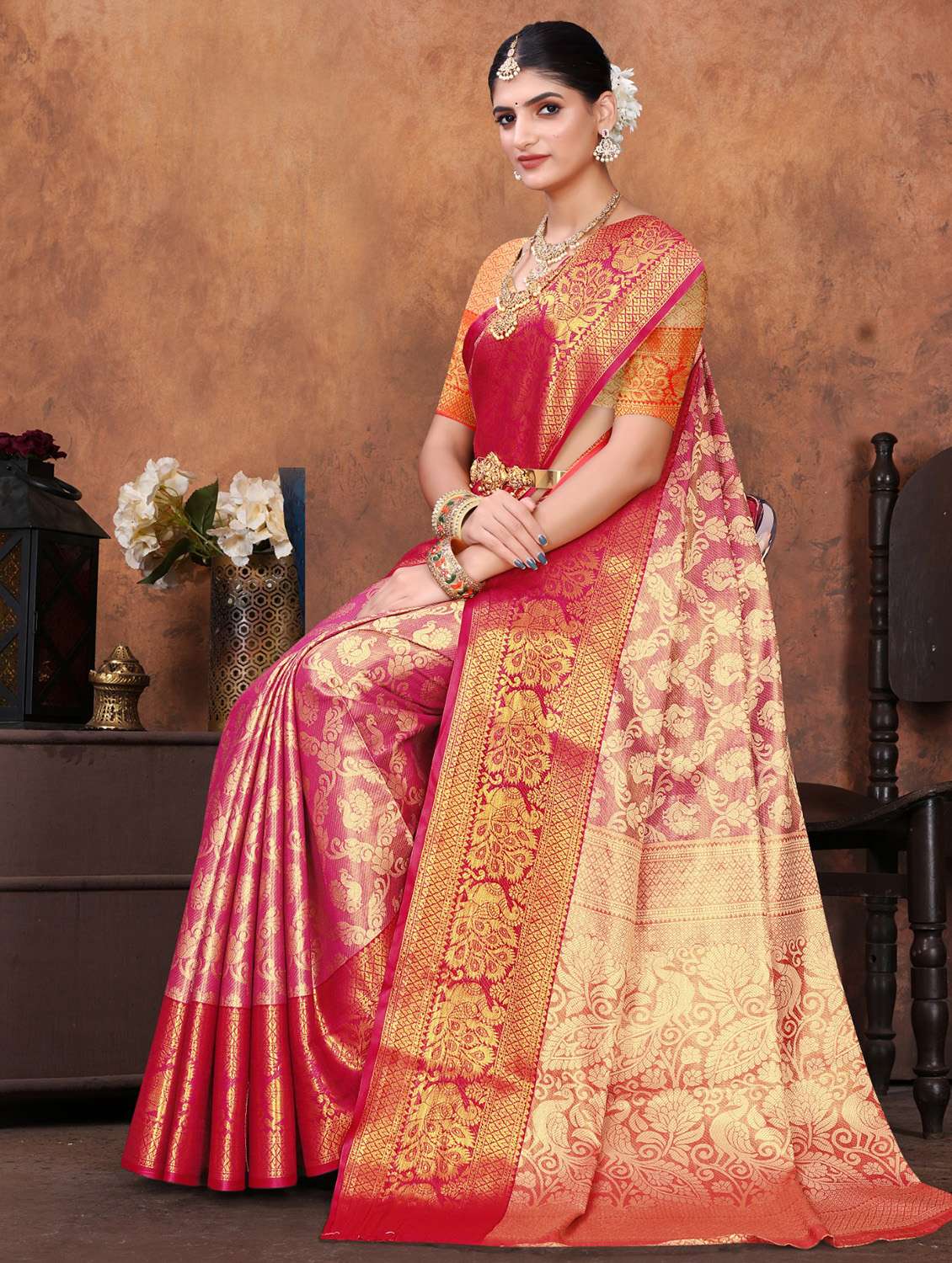 women self design kanjivaram saree with blouse - 22085918 - Standard Image - 4