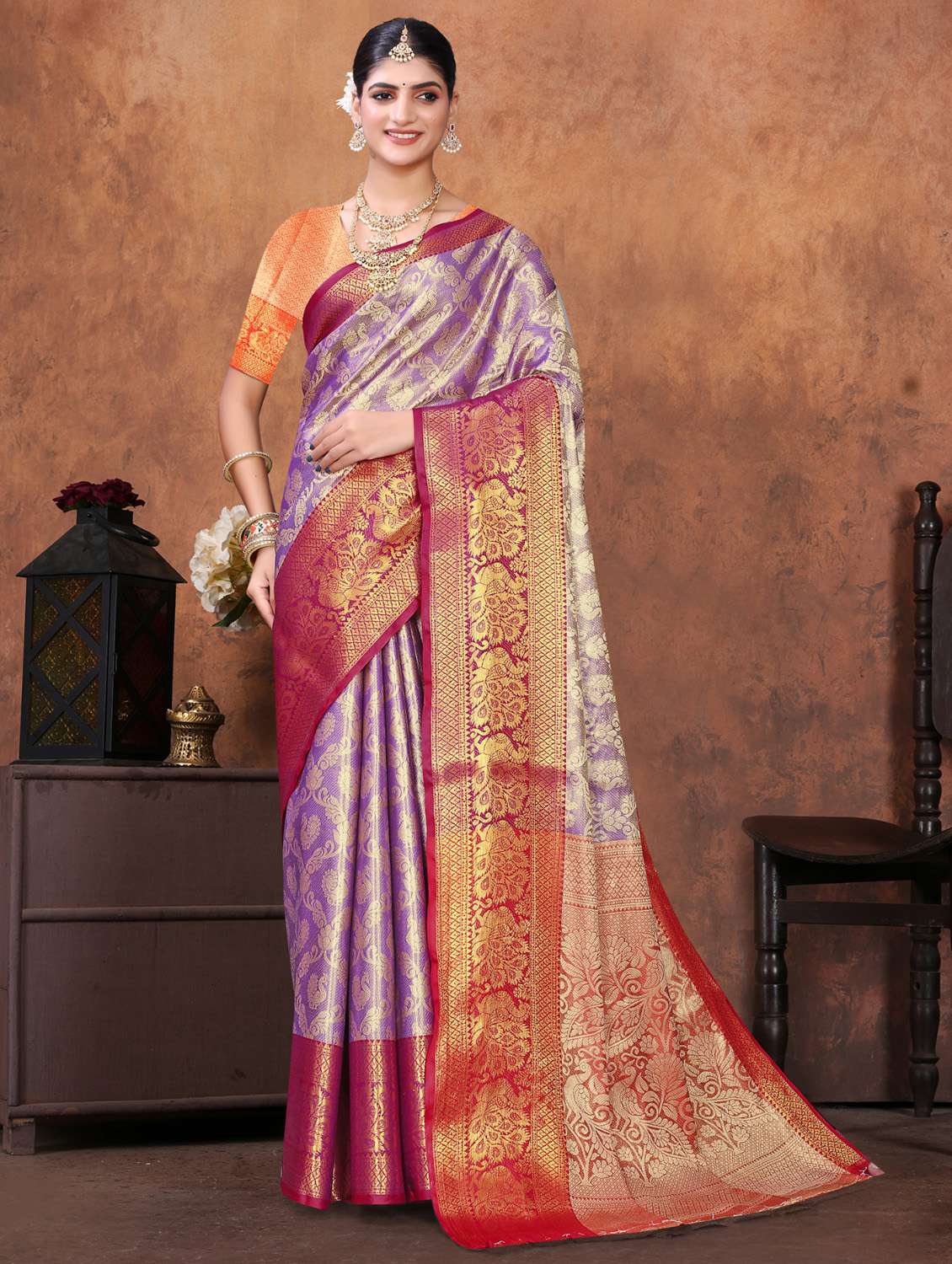 women self design kanjivaram saree with blouse - 22085919 -  Zoom Image - 0