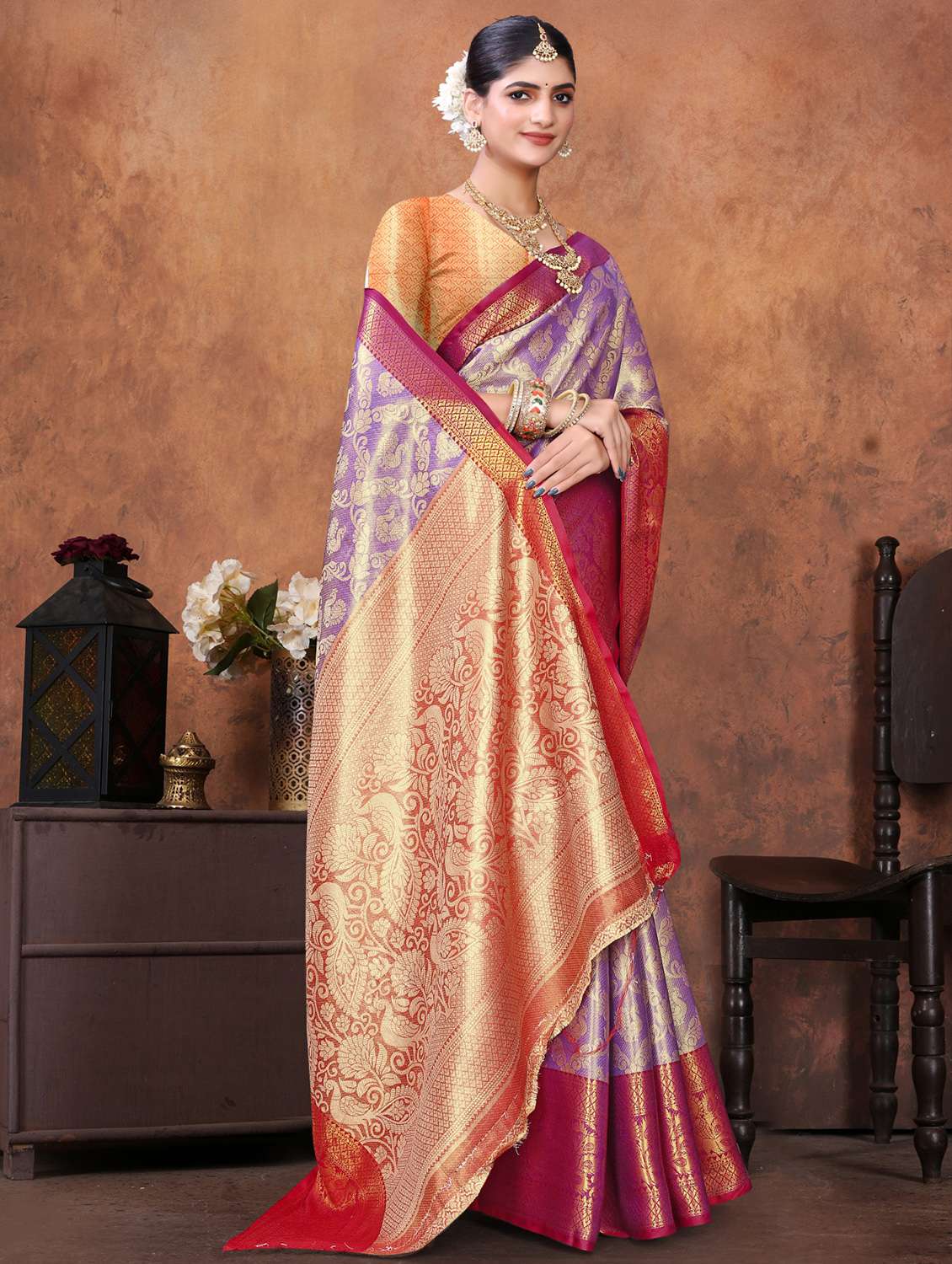 women self design kanjivaram saree with blouse - 22085919 -  Standard Image - 1