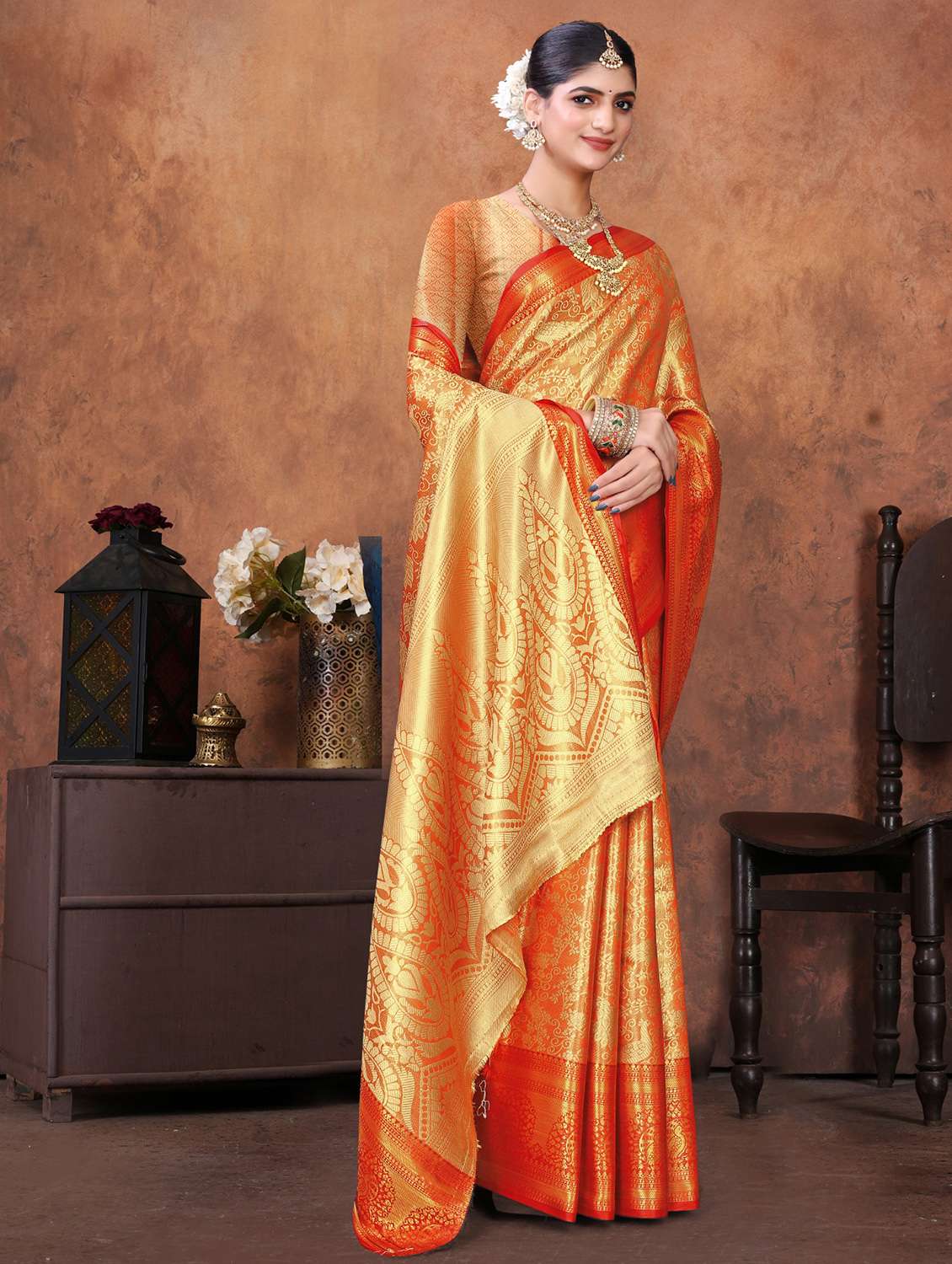 women self design kanjivaram saree with blouse - 22085920 -  Standard Image - 1