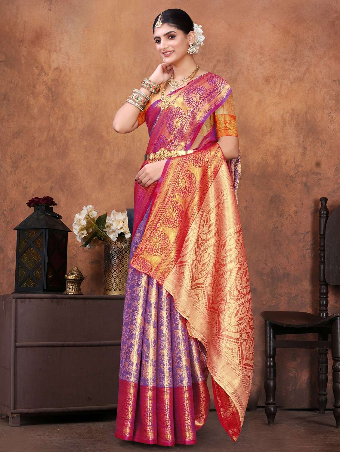 women self design kanjivaram saree with blouse - 22085923 -  Standard Image - 1