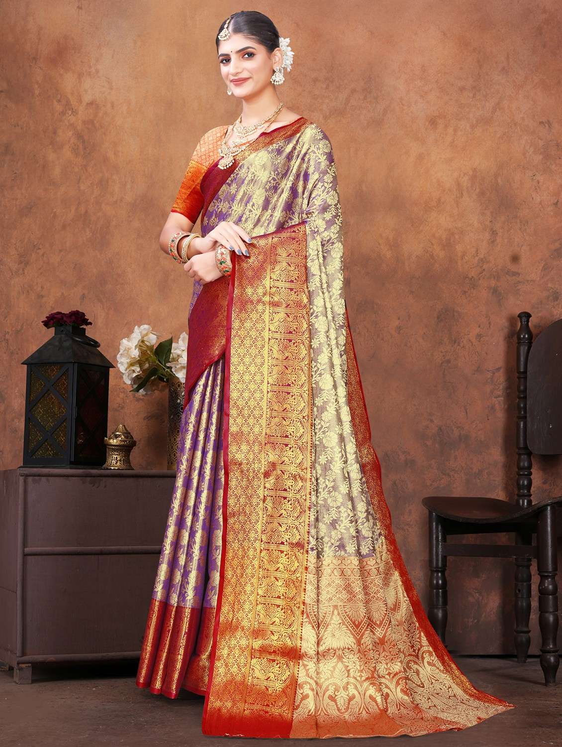 women self design kanjivaram saree with blouse - 22085927 - Standard Image - 1