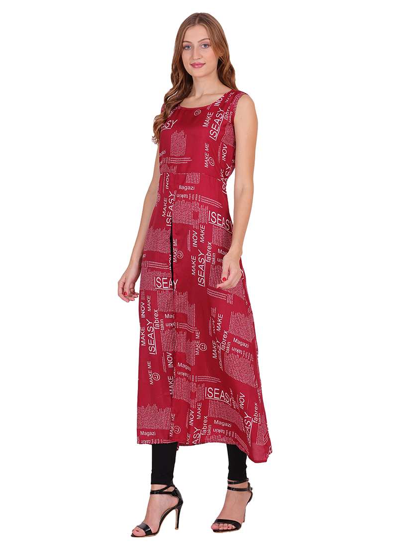 women typographic sleeveless front slit kurta - 22085951 - Standard Image - 1
