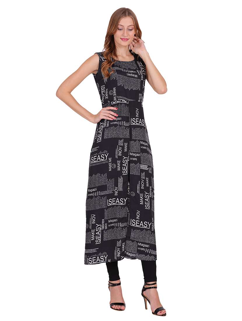 women typographic sleeveless front slit kurta - 22085953 - Standard Image - 1
