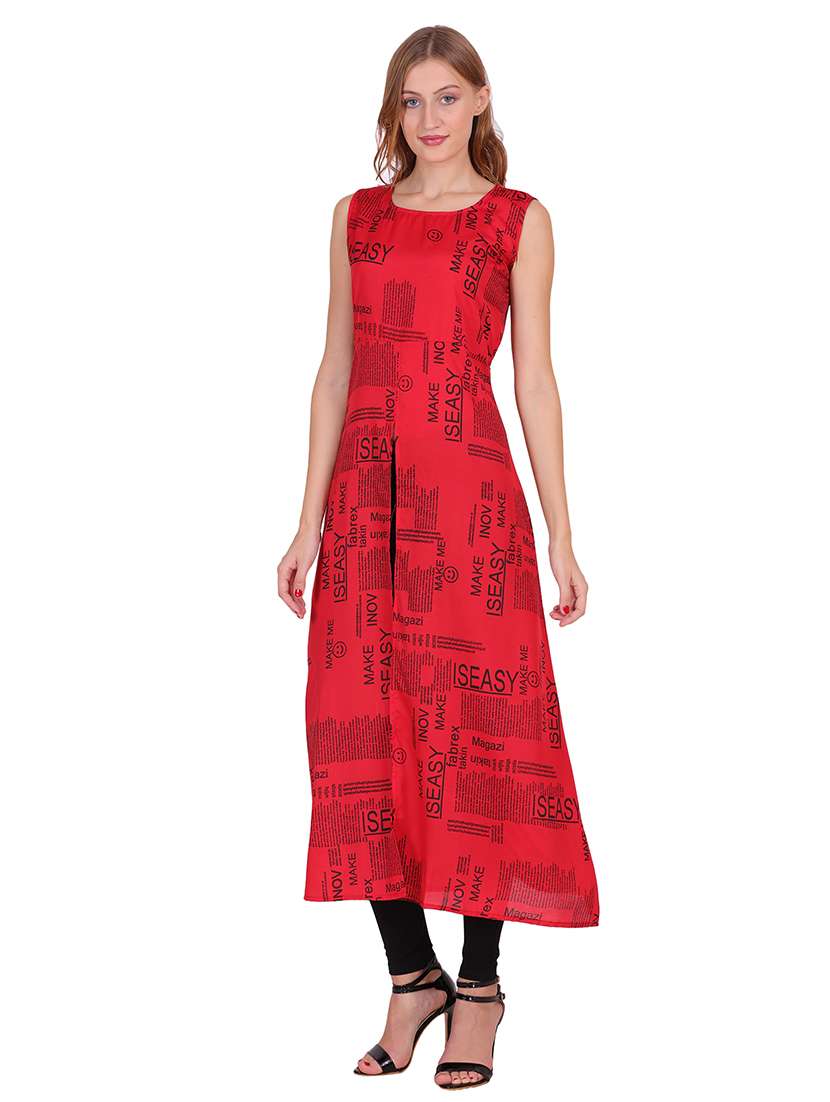 women typographic sleeveless front slit kurta - 22085956 - Standard Image - 1