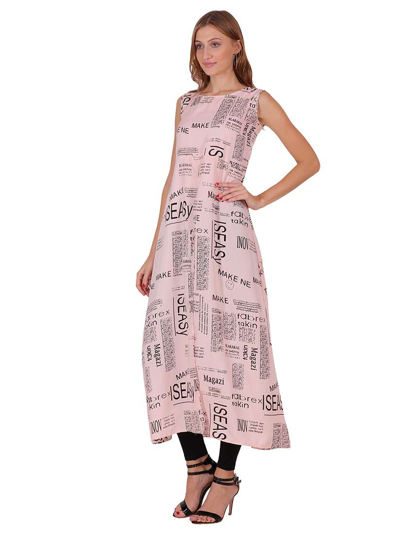women typographic sleeveless front slit kurta - 22085958 - Standard Image - 1