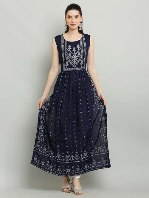 women printed sleeveless a-line kurta - 22085959 -  Standard Image - 0