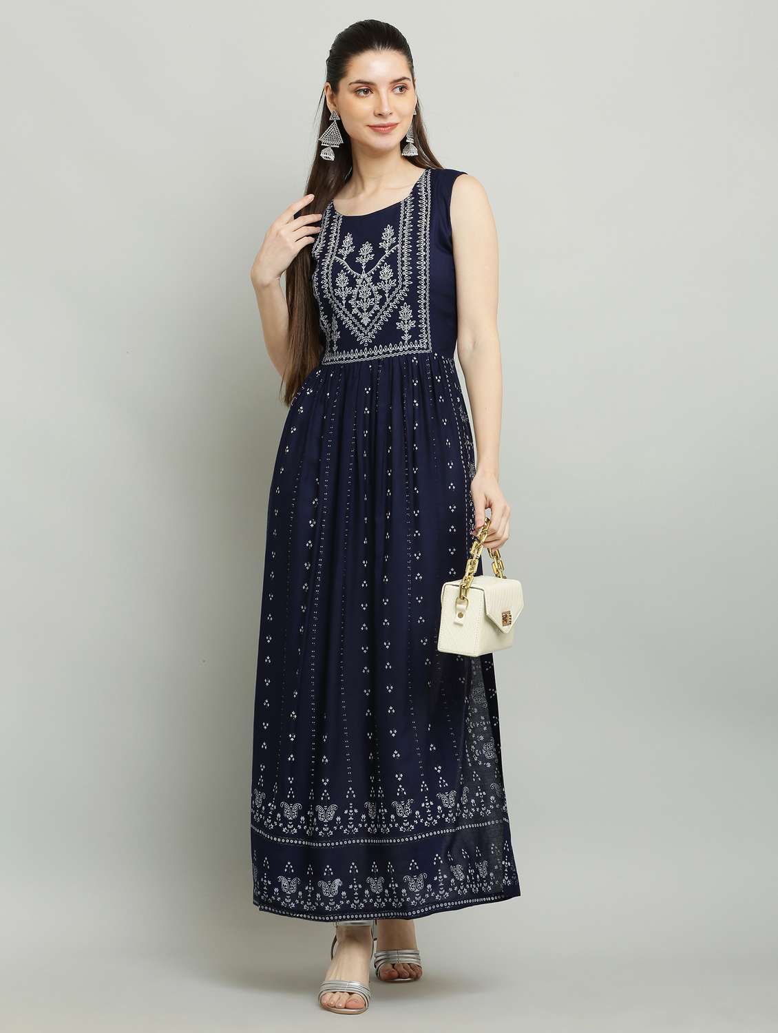 women printed sleeveless a-line kurta - 22085959 -  Standard Image - 1