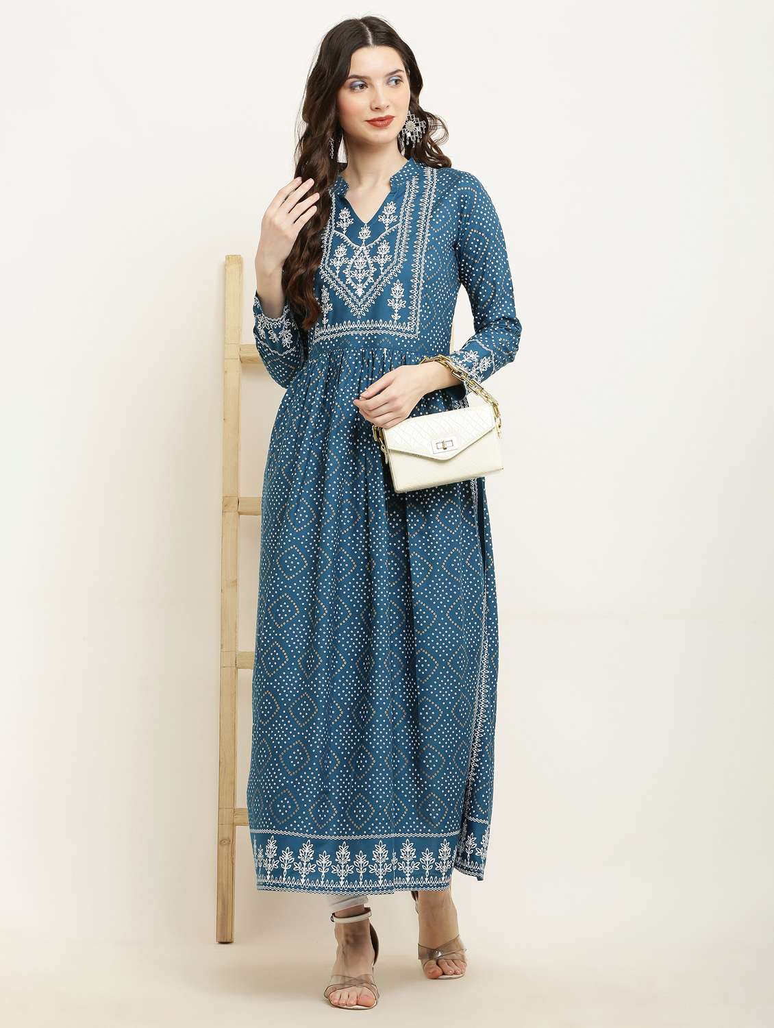 women printed long sleeve a-line kurta - 22085961 -  Standard Image - 1