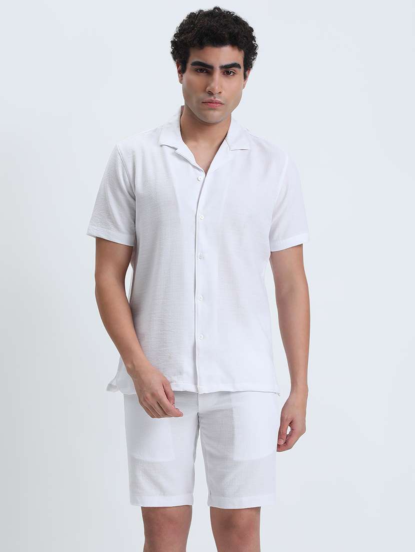 men solid short sleeve shorts & shirt co-ord set - 22085962 -  Standard Image - 1