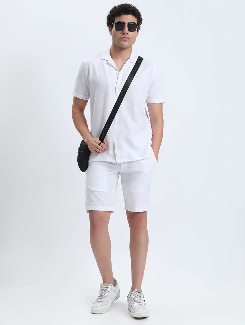 men solid short sleeve shorts & shirt co-ord set - 22085962 -  Standard Image - 4
