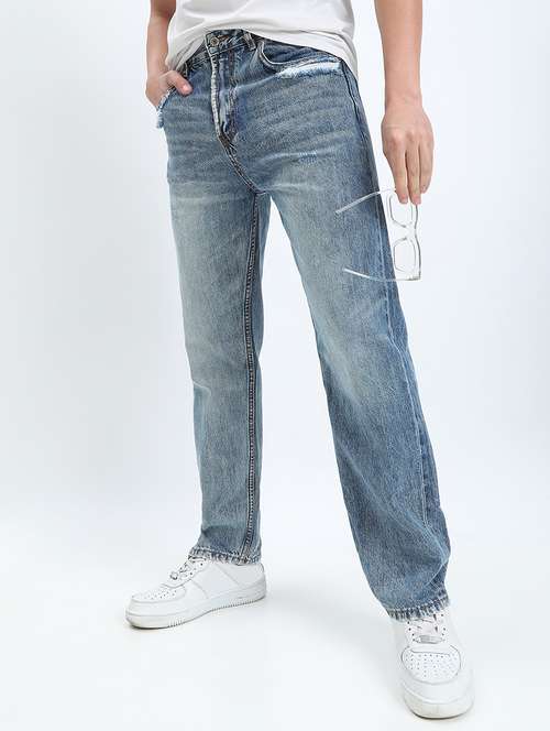 men washed mid rise full length straight fit jeans - 22085974 -  Standard Image - 0