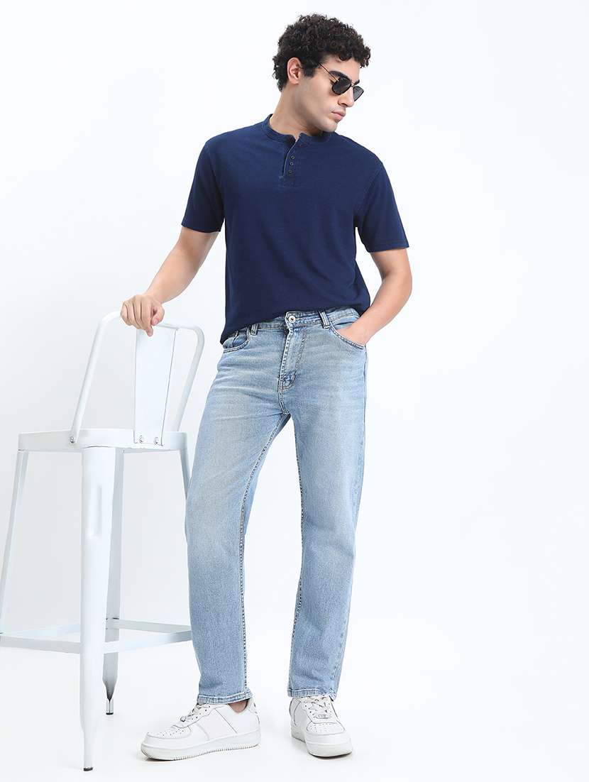 men washed mid rise full length straight fit jeans - 22085975 -  Standard Image - 4