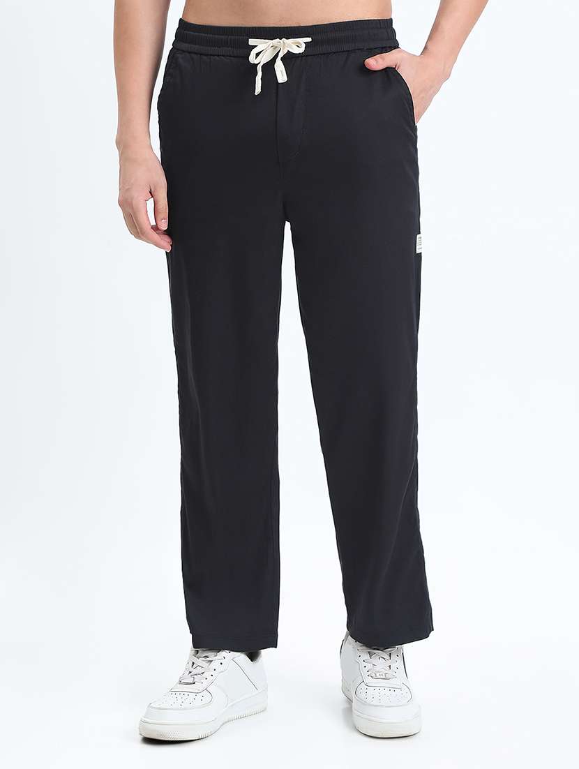 men solid low rise flat front casual trouser - 22085982 -  Standard Image - 1