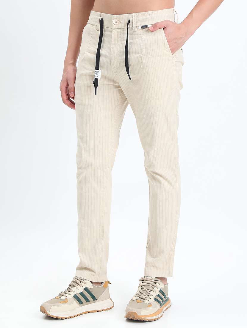 men striped low rise pleated casual trouser - 22085984 -  Standard Image - 1
