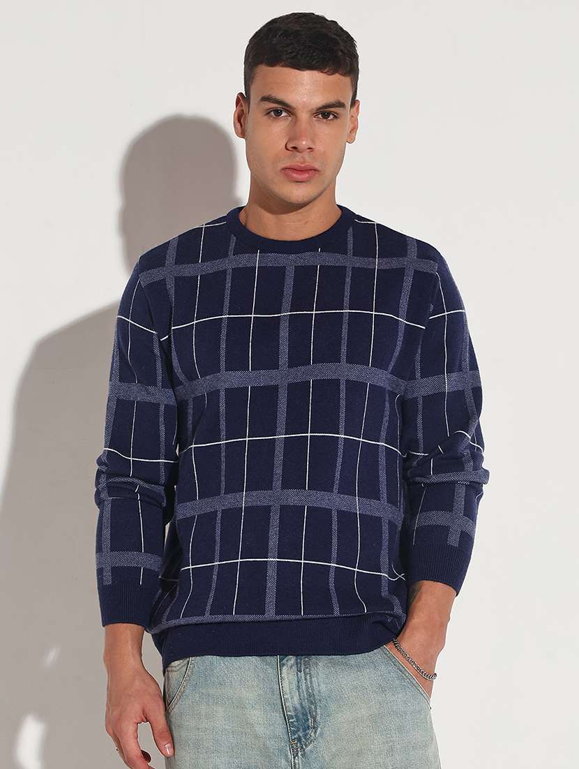 men checkered long sleeve regular fit pullover - 22086013 -  Standard Image - 1