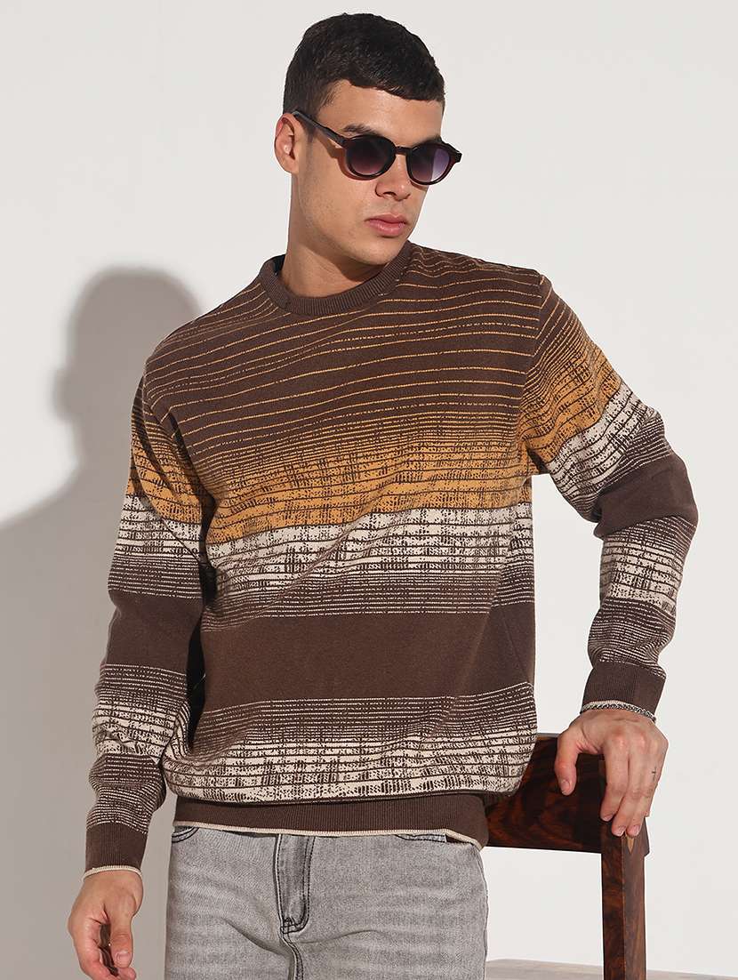 men striped long sleeve regular fit pullover