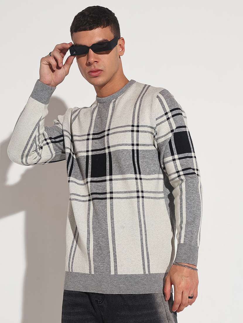 Men Checkered Long Sleeve Regular Fit Pullover - 22086023 -  Standard Image - 1