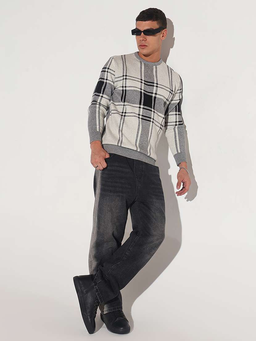 Men Checkered Long Sleeve Regular Fit Pullover - 22086023 -  Standard Image - 4