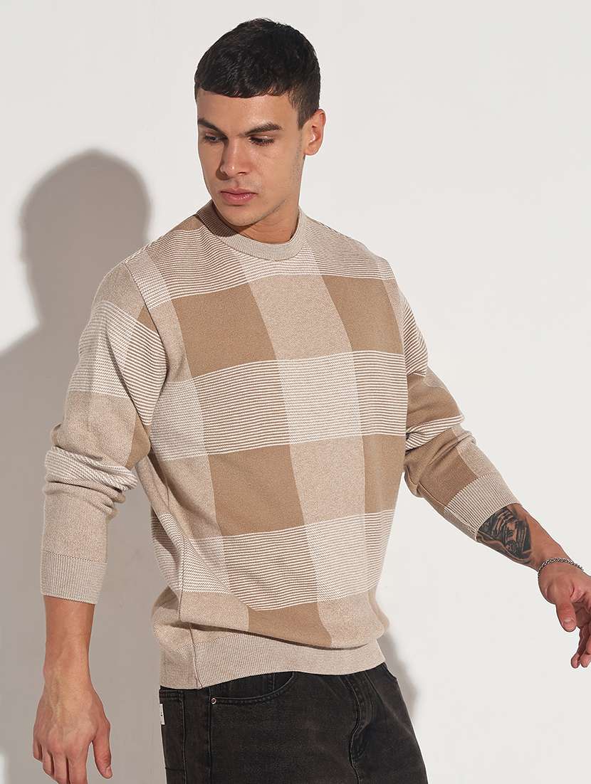 men checkered long sleeve regular fit pullover - 22086032 -  Standard Image - 1