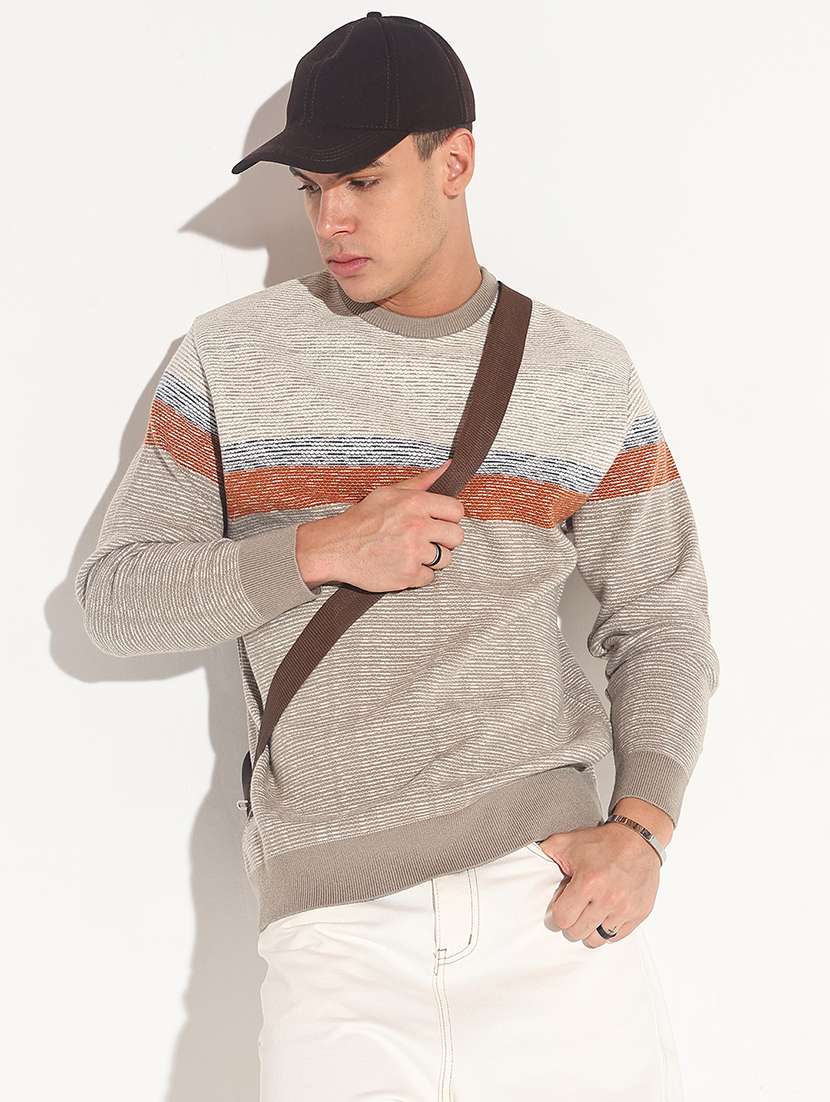 men striped long sleeve regular fit pullover