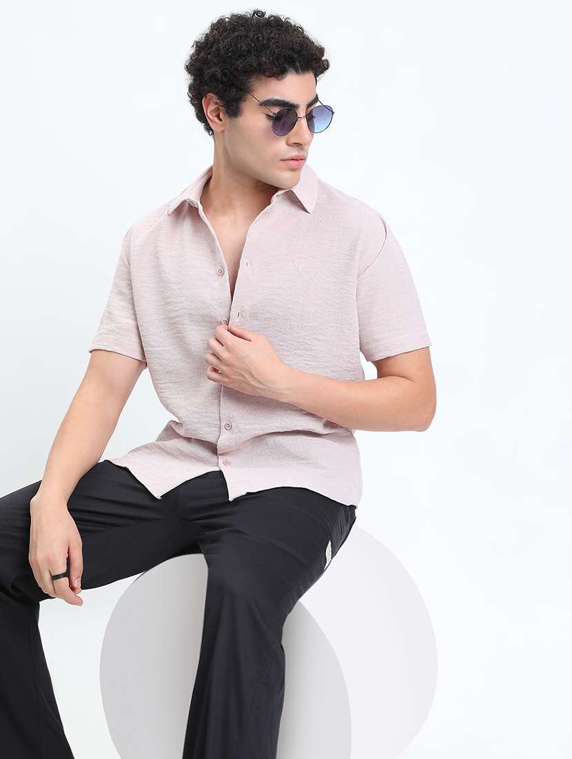 men solid short sleeve regular fit casual shirt