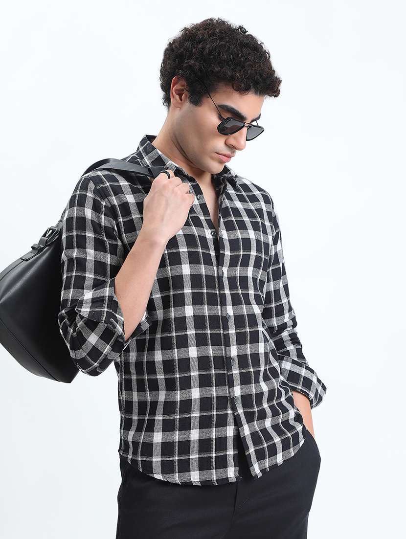 men checkered long sleeve regular fit casual shirt