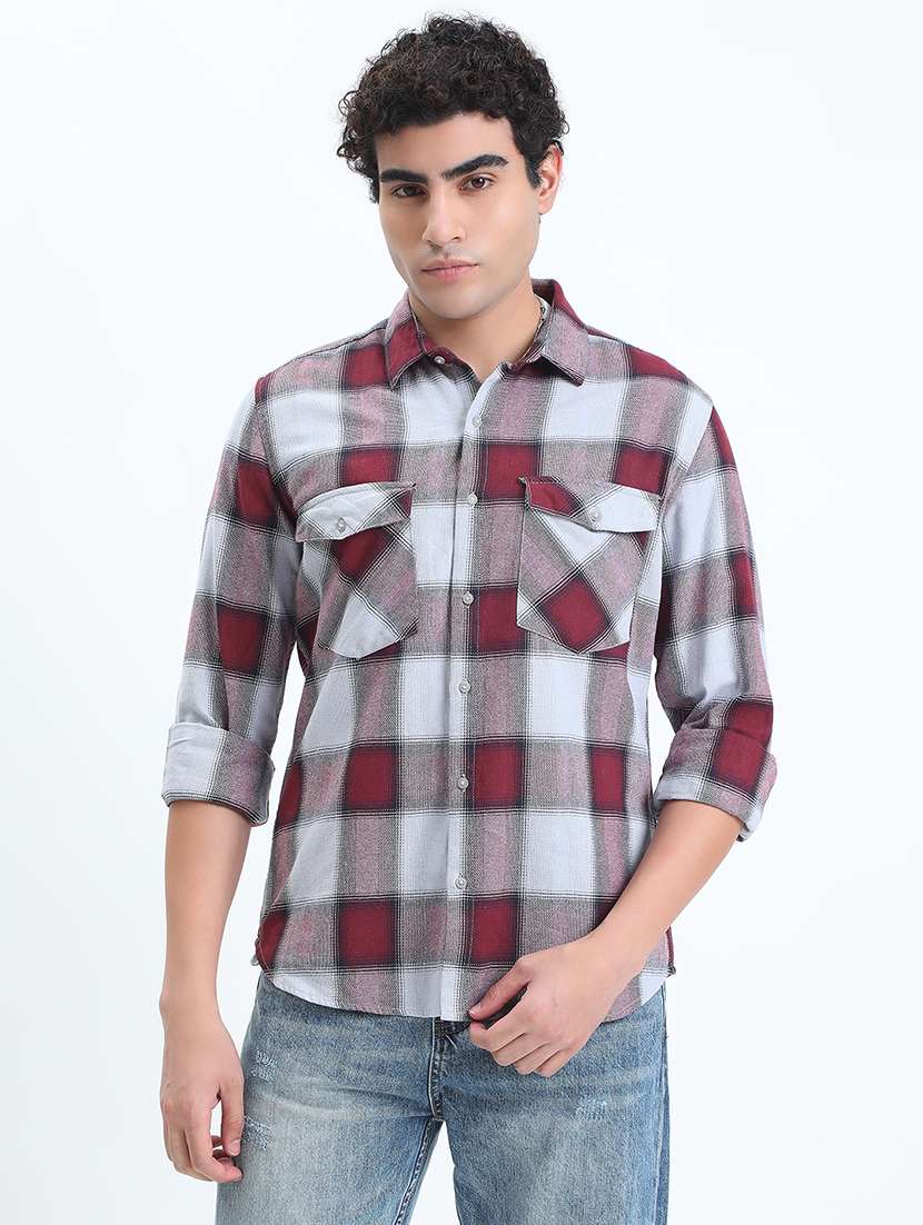 men checkered long sleeve regular fit casual shirt - 22086062 -  Standard Image - 1