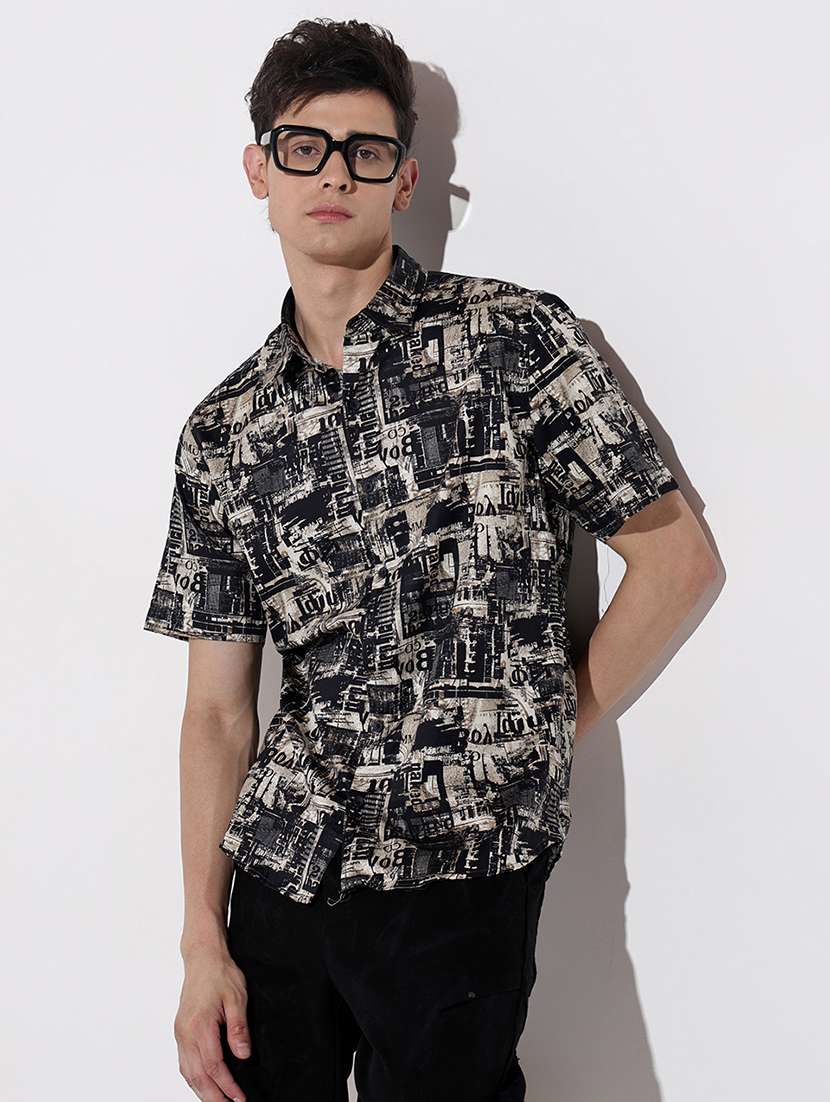 men printed short sleeve regular fit casual shirt - 22086063 -  Standard Image - 1