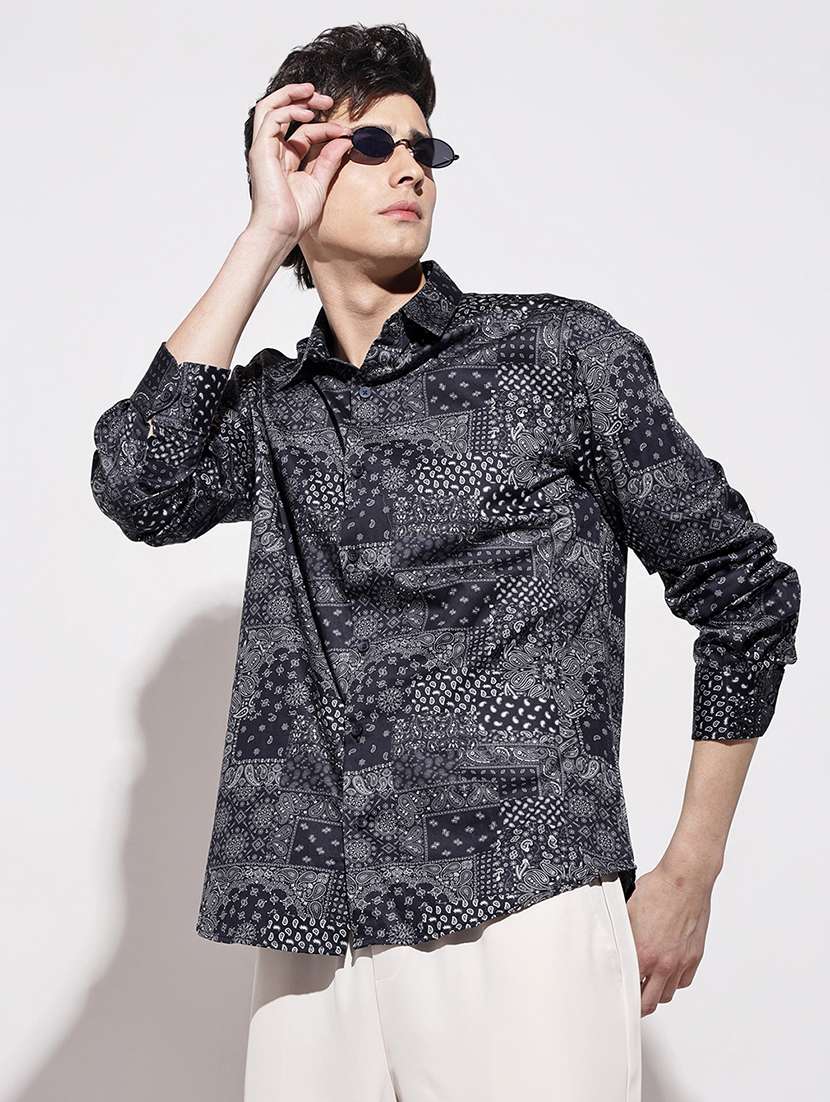 men printed long sleeve regular fit casual shirt - 22086072 -  Standard Image - 1