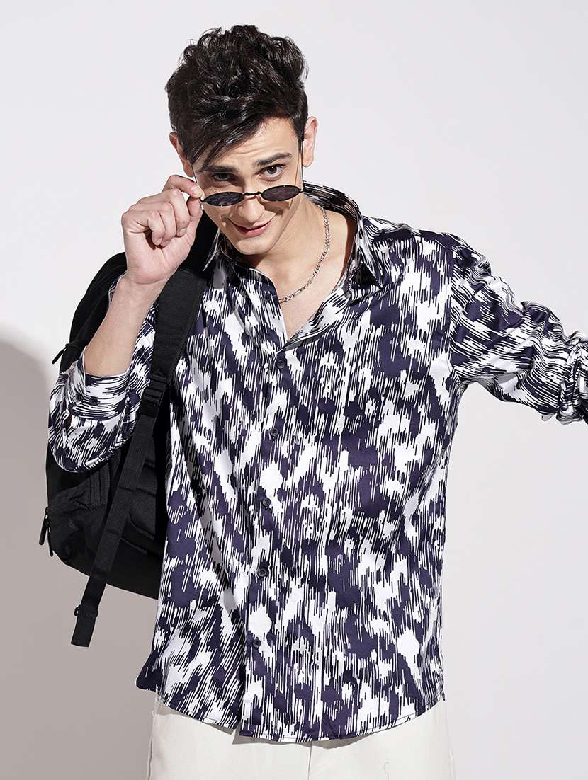 men printed long sleeve regular fit casual shirt