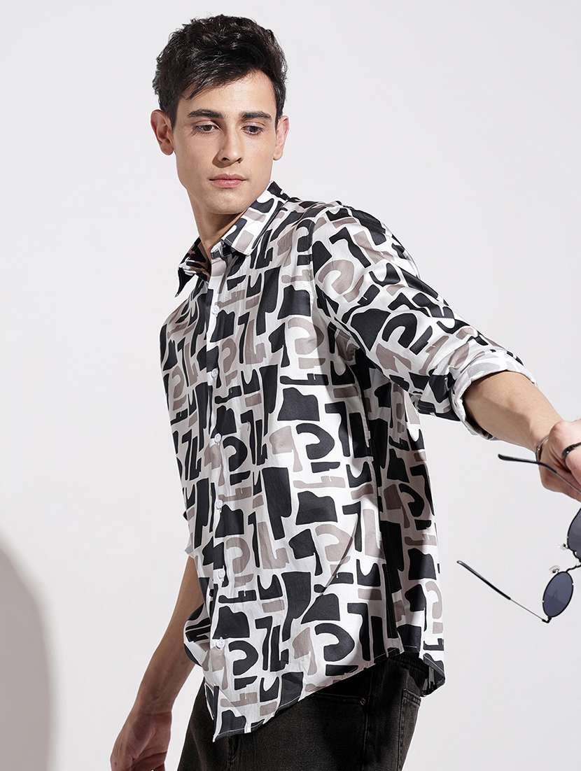 men printed long sleeve regular fit casual shirt - 22086074 -  Standard Image - 1