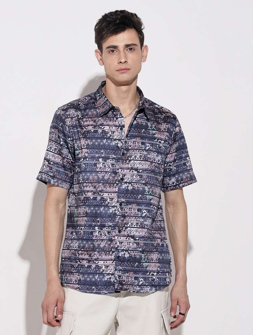 men printed short sleeve regular fit casual shirt - 22086079 -  Standard Image - 1