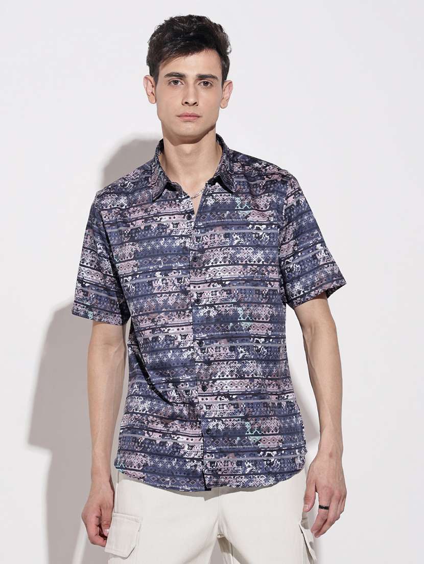 men printed short sleeve regular fit casual shirt - 22086079 -  Standard Image - 4
